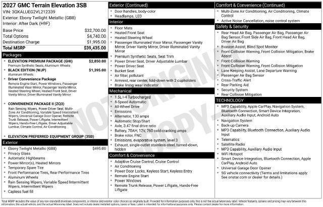 2027 GMC Terrain AWD Elevation